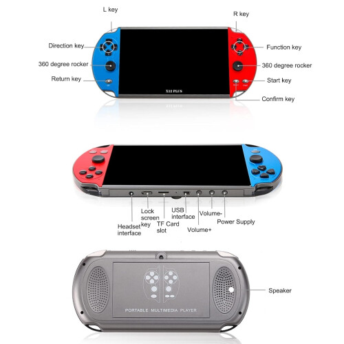 Console de jogos portátil retrô multifuncional, 16 GB de memória, tela LCD colorida de 7,1 polegadas, compatível com mais de 10.000 jogos, 1