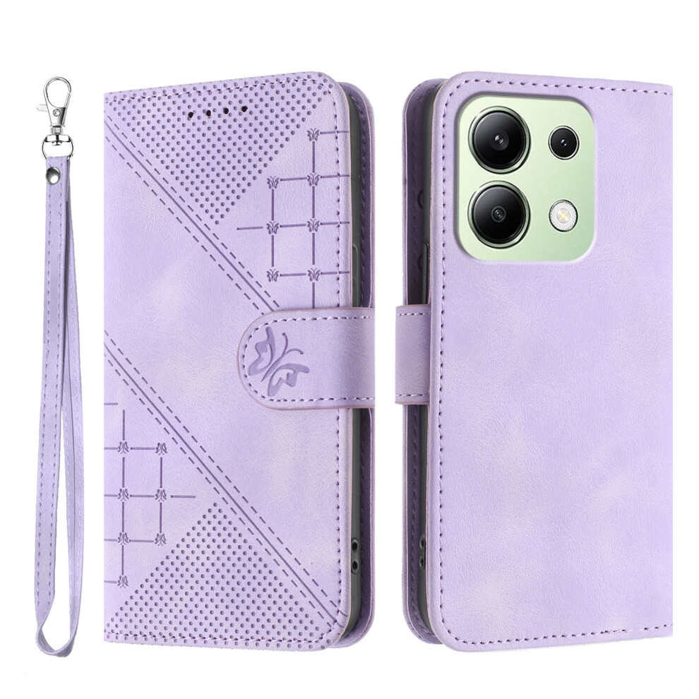 (Purple) For Xiaomi Redmi Note 13 4G Leather Wallet Case Butterfly Flower Imprinted Phone Cover With Strap Purple 6914287645110