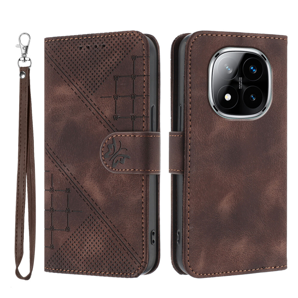 (Coffee) For Xiaomi Redmi Note 14 Pro+ 5G / Xiaomi Redmi Note 14 Pro 5G Leather Wallet Case Butterfly Flower Imprinted Phone Cover With St Brown 6914286939999