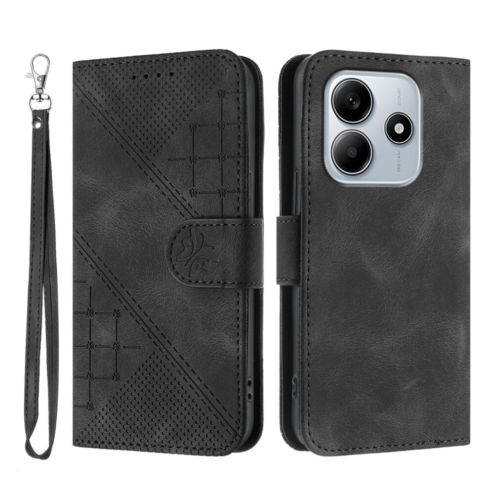 (Black) For Xiaomi Redmi Note 14 4G (163.25Mm) Leather Wallet Case Butterfly Flower Imprinted Phone Cover With Strap Black 6914288677073
