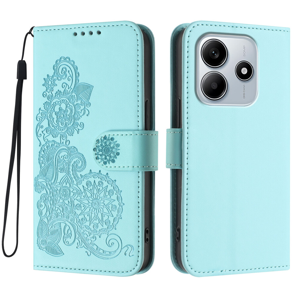 (Light ) For Xiaomi Redmi Note 14 4G (163.25Mm) Phone Cases Mandala Flower Leather Wallet Mobile Cover With Strap Blue 6914285162862