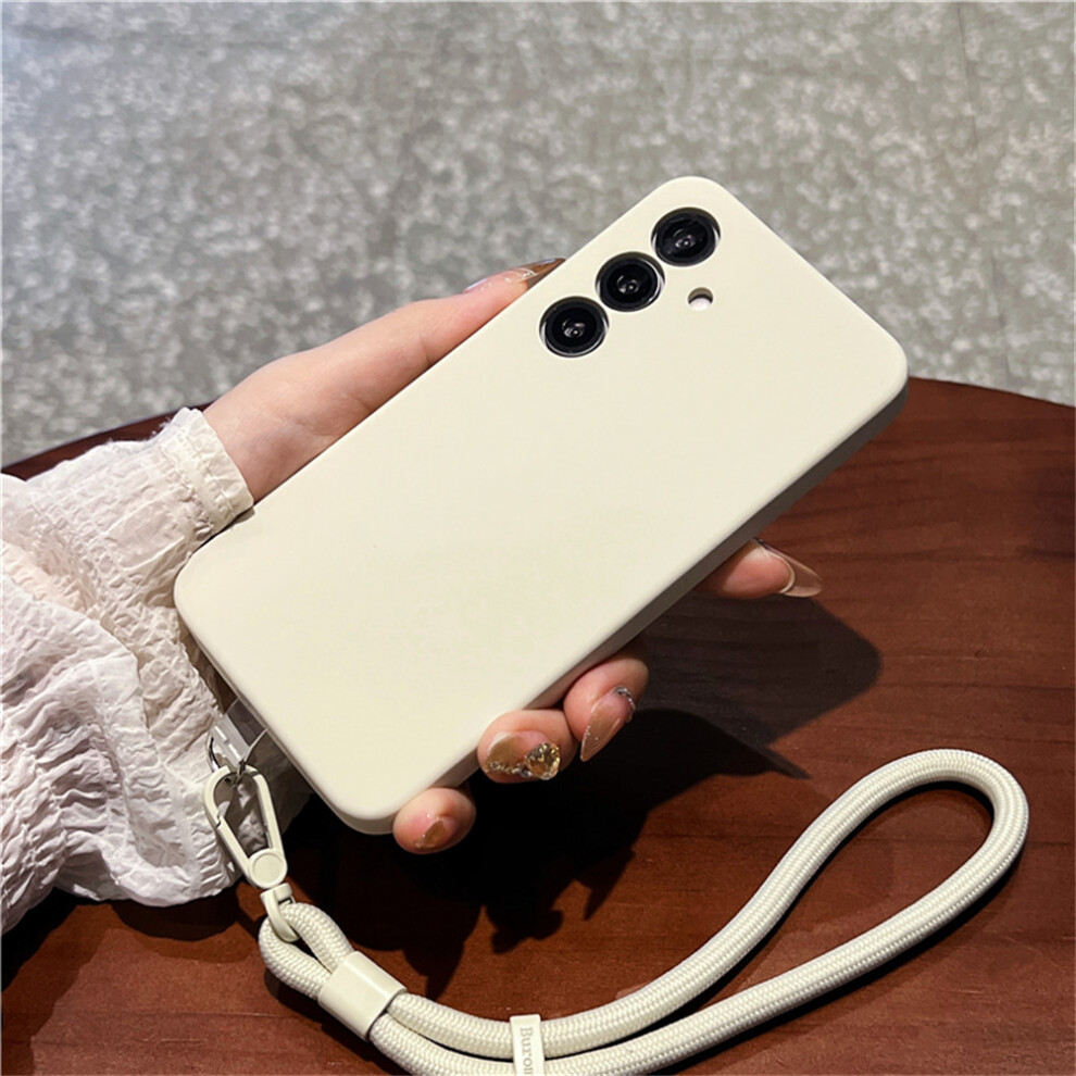 (Antique ) For Samsung Galaxy S25+ Case Precise Cutouts Liquid Silicone + Pc Phone Cover With Wrist Strap White 6914288260633