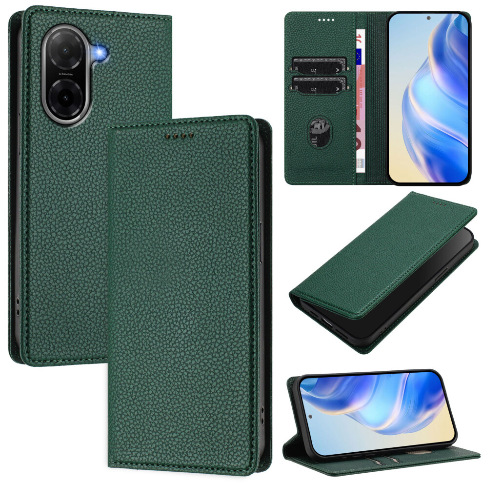 (Dark ) For Xiaomi Poco C71 4G / Redmi A5 4G (171.7Mm) Wallet Case Rfid Blocking Litchi Texture Leather Mobile Cover Green 6914285762703