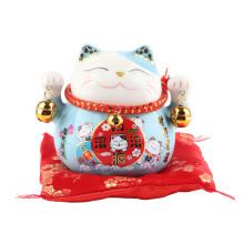 Keramisk lykkekattfigur, sjarmerende viftende armdesign heldigkatt viftende arm myntbank for velstand, premium japansk håndverk bringer lykke