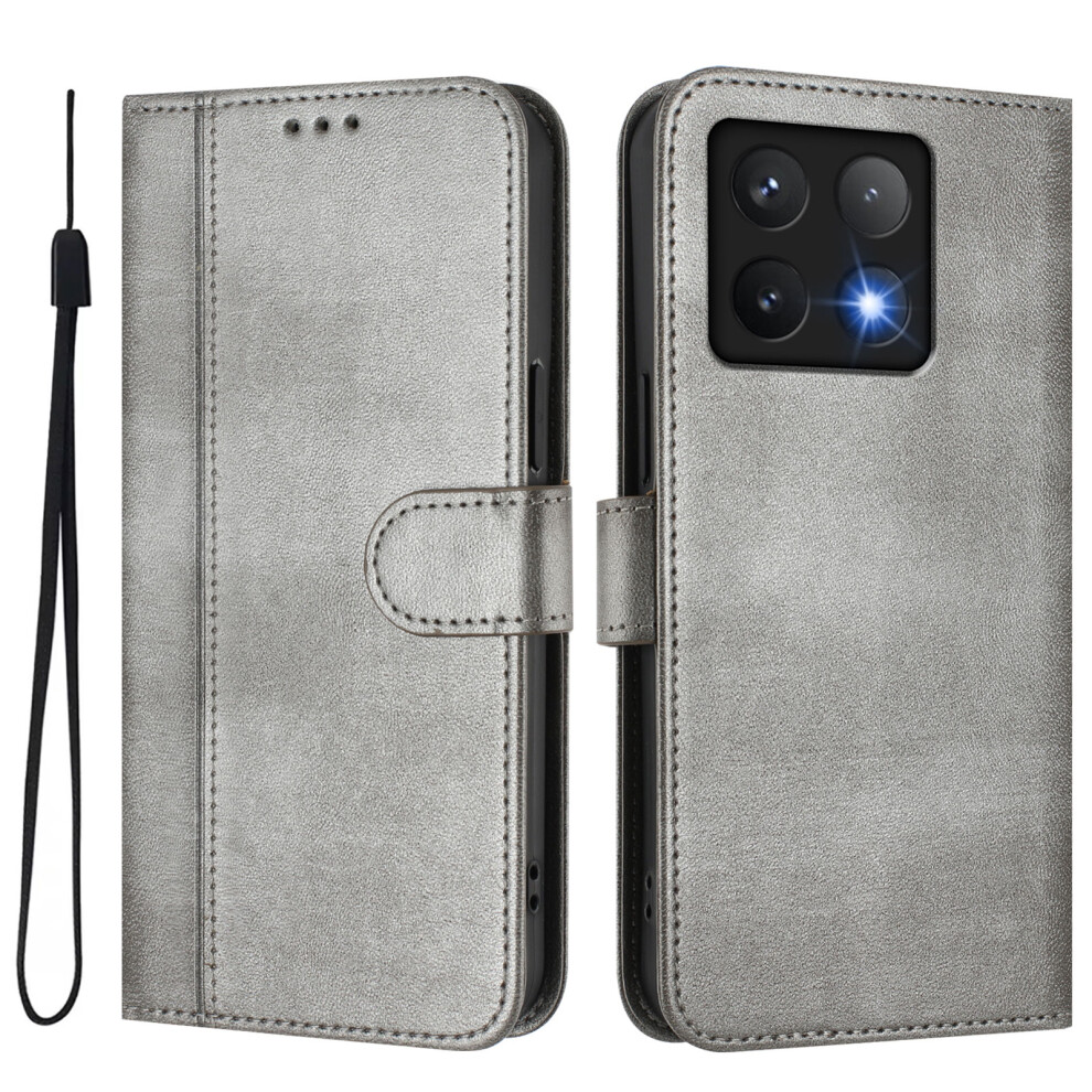 (Grey) For Xiaomi 14T Cases Wallet Stand Retro Texture Leather Phone Cover With Lanyard Grey 6914282989202