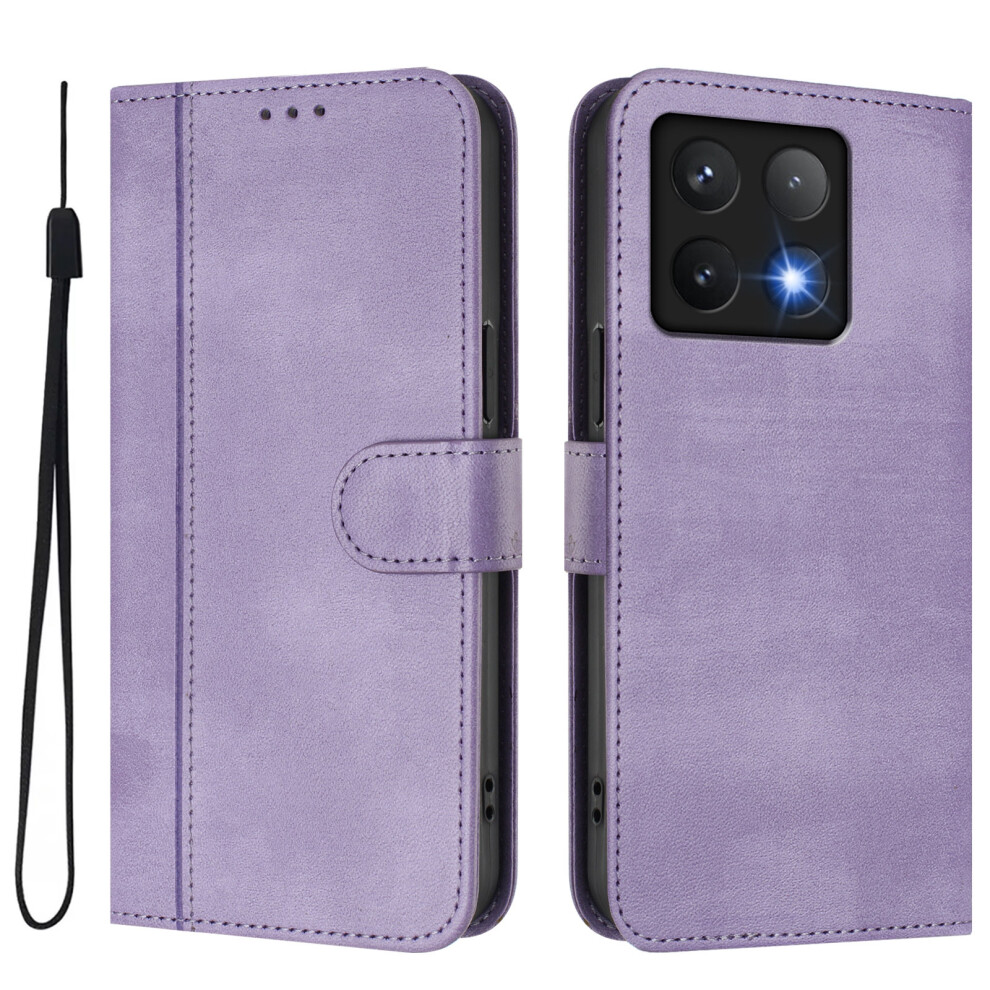 (Light ) For Xiaomi 14T Pro Cases Wallet Stand Retro Texture Leather Phone Cover With Lanyard Purple 6914288477918
