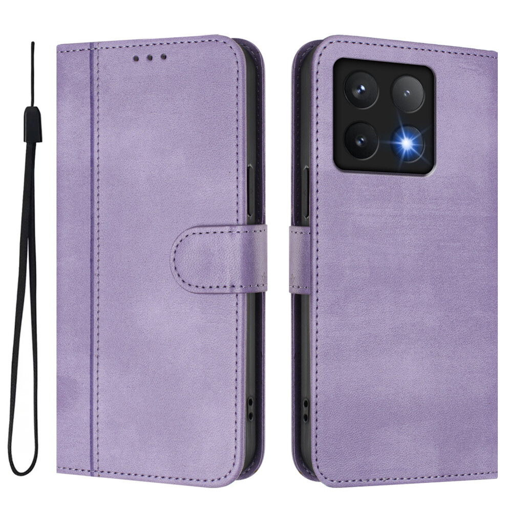 (Light ) For Xiaomi 14T Cases Wallet Stand Retro Texture Leather Phone Cover With Lanyard Purple 6914284288945