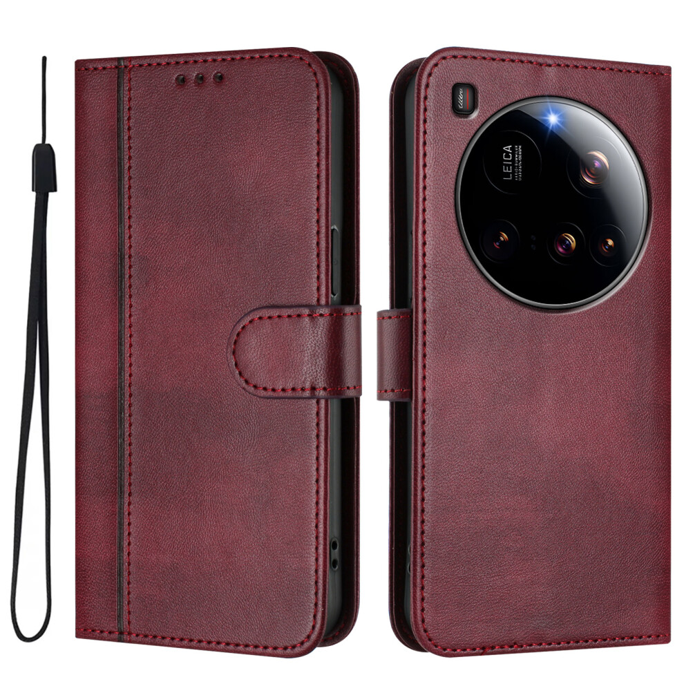 (Wine ) For Xiaomi 15 Ultra Cases Wallet Stand Retro Texture Leather Phone Cover With Lanyard Red 6914289557718