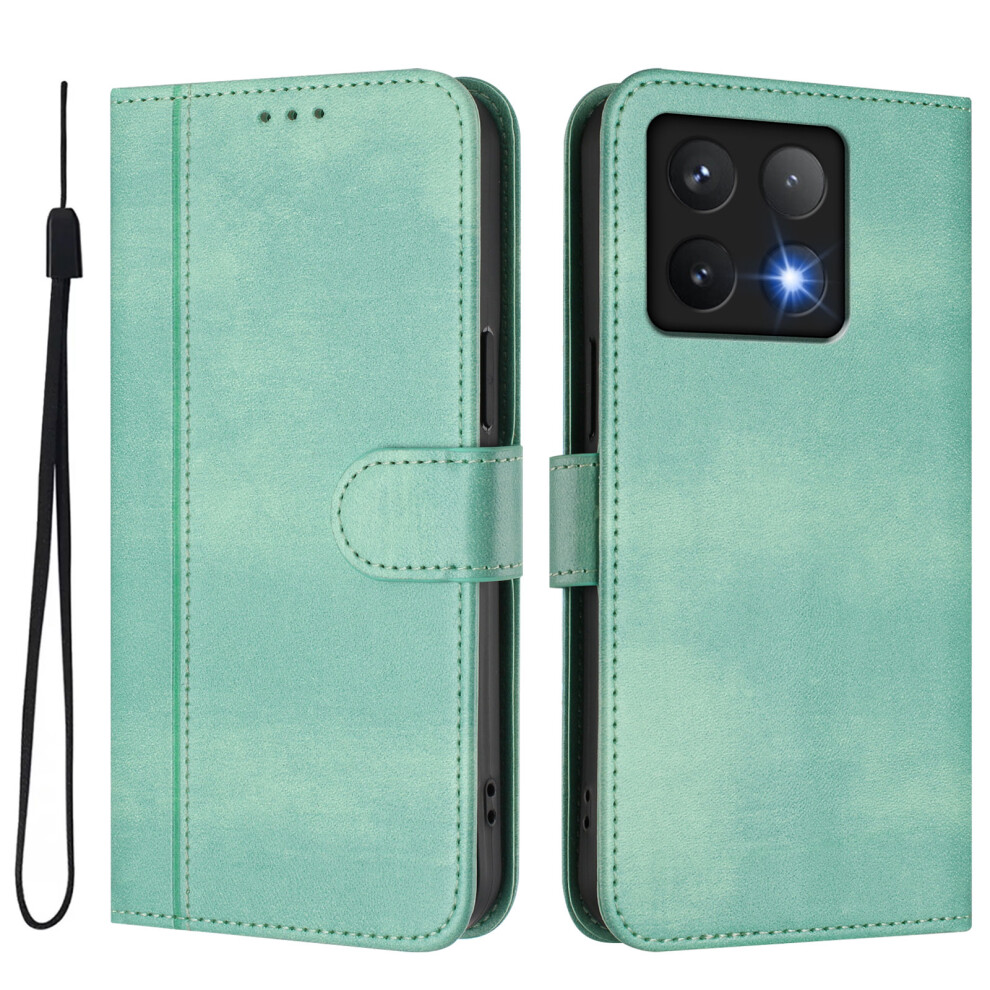 (Mint ) For Xiaomi 14T Cases Wallet Stand Retro Texture Leather Phone Cover With Lanyard Green 6914282849483
