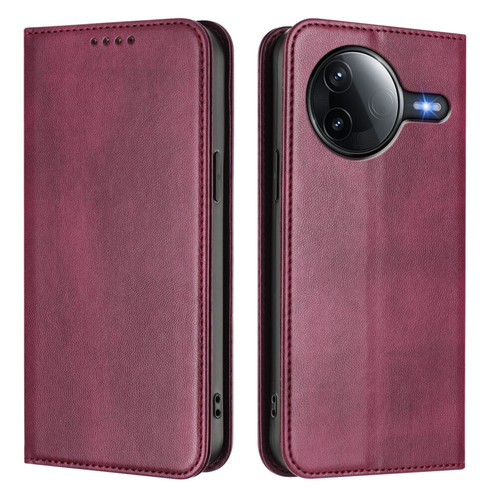 (Wine ) For Xiaomi Mi K80 Pro 5G / Xiaomi Poco F7 Ultra 5G / Xiaomi Poco F7 Pro 5G / Xiaomi Mi K80 5G Wallet Cases Retro Texture Rf Red 6914285595806