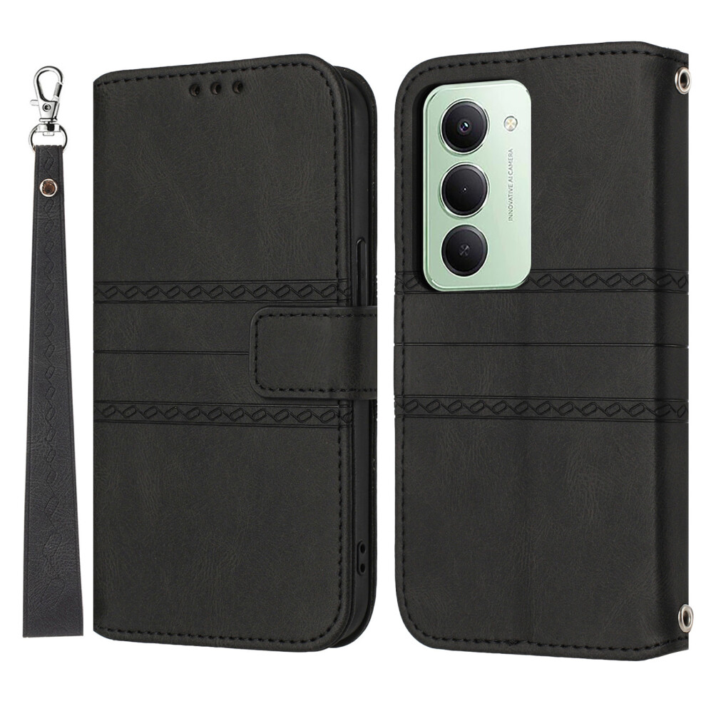 (Black) For Xiaomi Redmi 15 4G (Eu) (171Mm) Case Wallet Skin-Touch Leather Imprinted Phone Cover With Wrist Strap Black 6914287987630