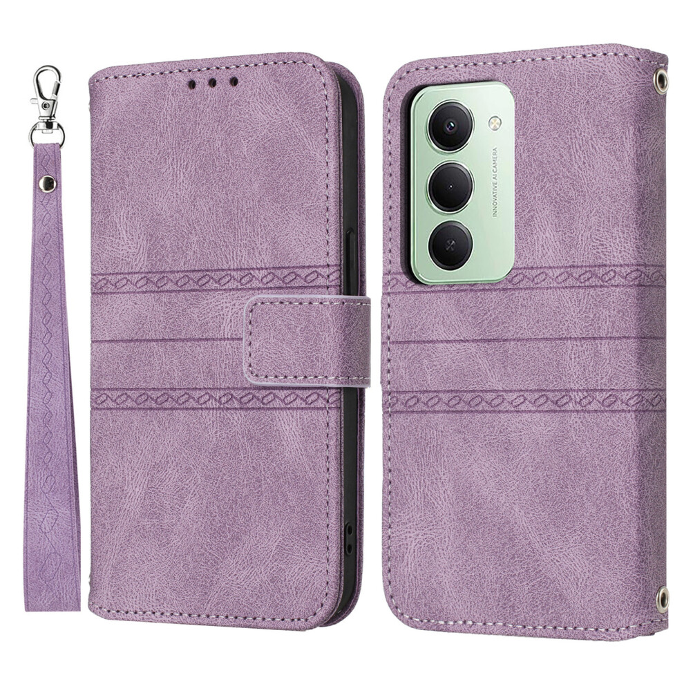 (Purple) For Xiaomi Redmi 15 4G (Eu) (171Mm) Case Wallet Skin-Touch Leather Imprinted Phone Cover With Wrist Strap Purple 6914285508639
