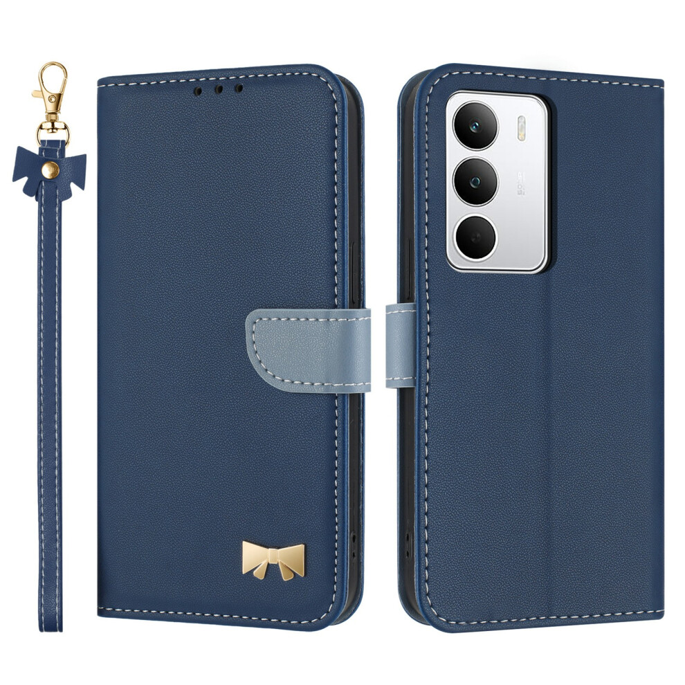 (Dark ) For Realme C71 4G Case Bowknot Decor Wallet Leather Phone Cover With Wrist Strap Blue 6914288898454