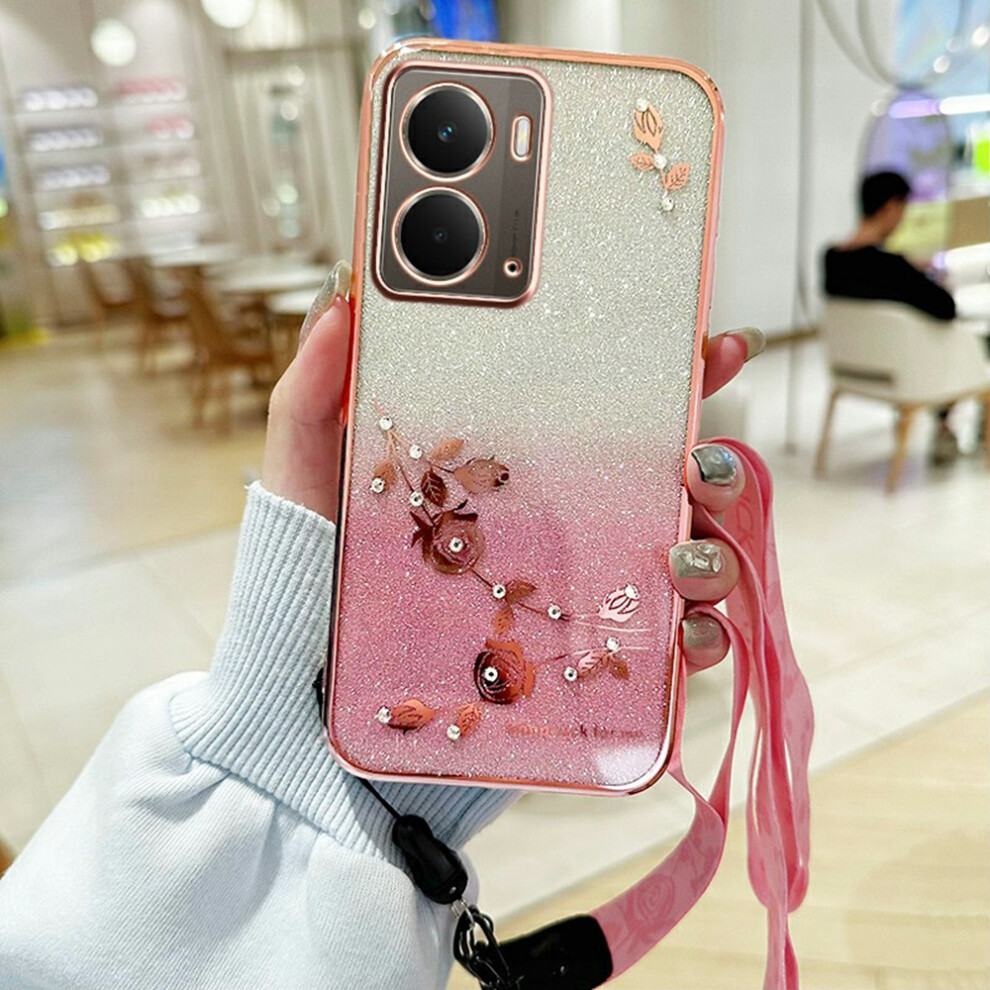 (Rose ) For Realme P3 5G Case Flower Pattern Tpu Gradient Phone Cover With Lanyards Gold 6914284088804