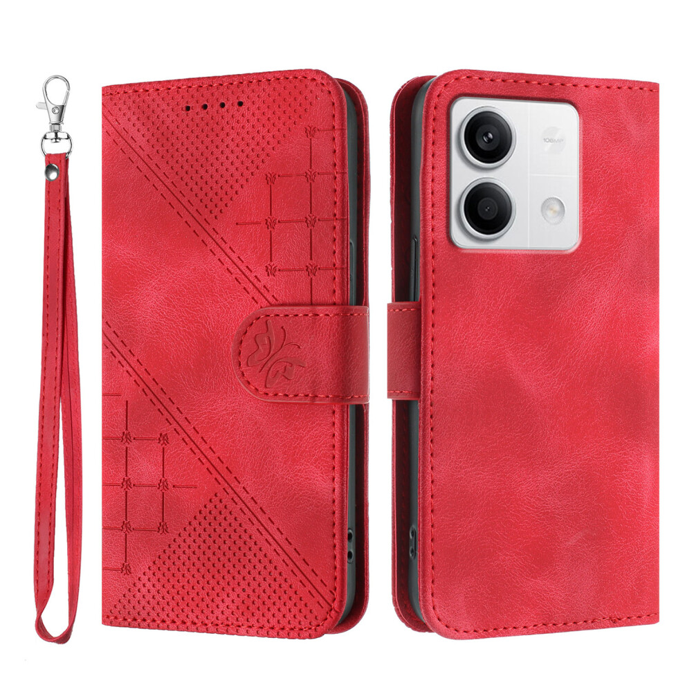 (Red) For Xiaomi Mi Note 13 5G (China) / Xiaomi Mi Note 13 5G Leather Wallet Case Butterfly Flower Imprinted Phone Cover With Str Red 6914287994485