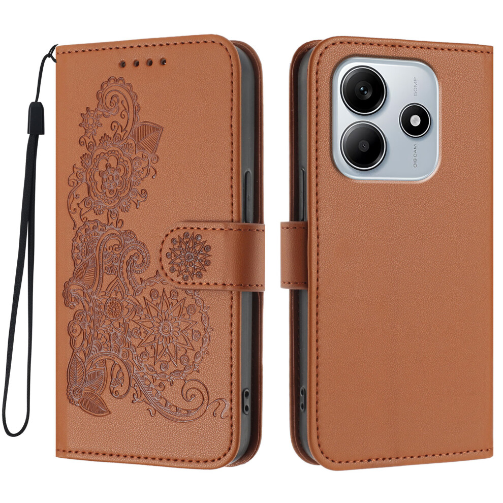 (Coffee) For Xiaomi Redmi Note 14 4G (163.25Mm) Phone Cases Mandala Flower Leather Wallet Mobile Cover With Strap Brown 6914284143152