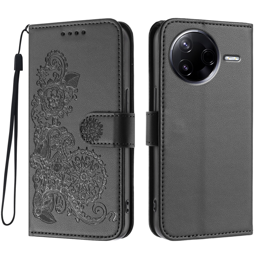 (Black) For Xiaomi Redmi K80 5G / Xiaomi Poco F7 Pro 5G Phone Cases Mandala Flower Leather Wallet Mobile Cover With Strap Black 6914288356930