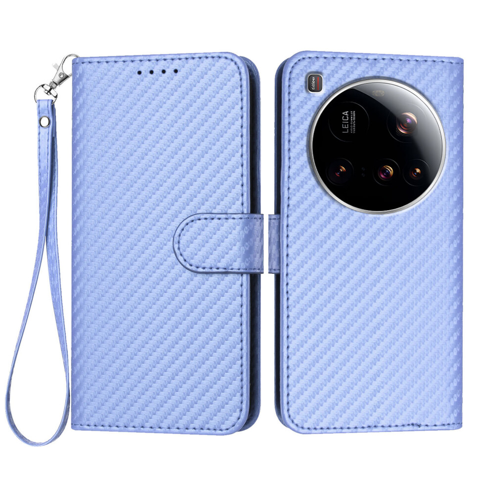 (Purple) For Xiaomi 15 Ultra Wallet Case With Strap Carbon Fiber Texture Leather Mobile Cover Purple 6914287746190