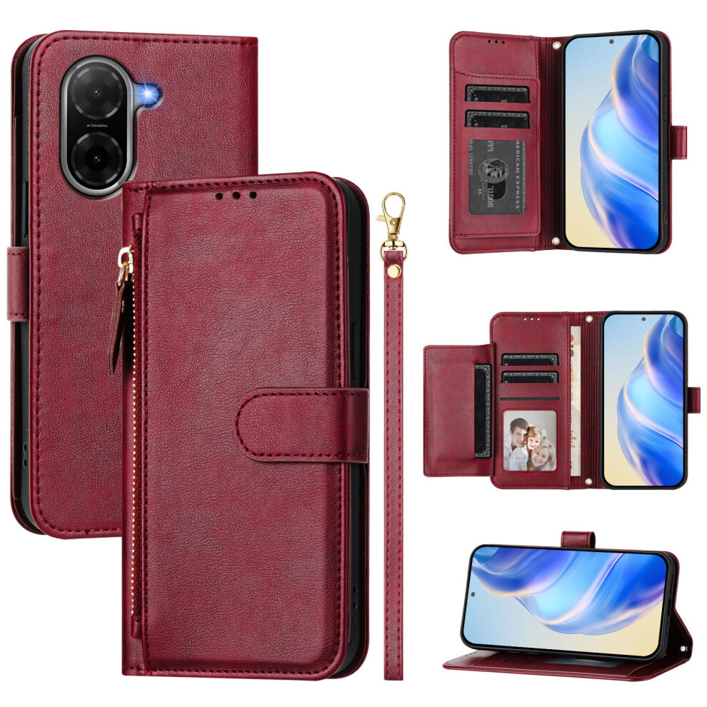 (Red) For Xiaomi Poco C71 4G / Mi A5 4G (171.7Mm) Case Zipper Pocket Multiple Card Slots Leather Phone Cover Red 6914287922310