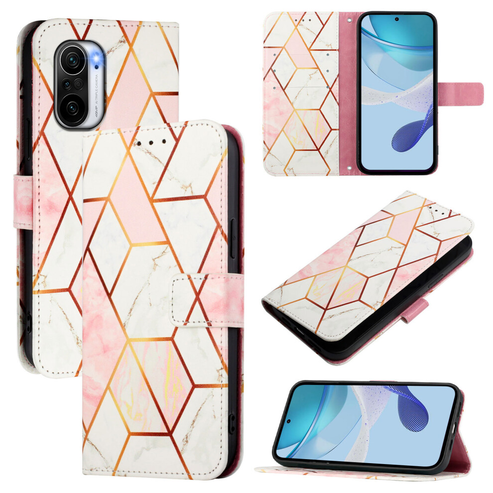 (Pink / White Ls002) For Xiaomi Poco F3 Case With Strap Marble Pattern Leather Phone Cover Card Holder Pink,White 6914282980780