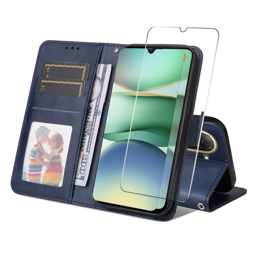 (Blue) For Xiaomi Redmi A5 4G (171.7Mm) Pu Leather Wallet Case Enkay Hat Prince Phone Stand Cover With Tempered Glass Blue 6914280713182