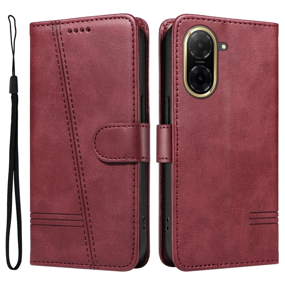 (Wine ) For Xiaomi Mi A5 Nfc (Eu) (173.45Mm) Wallet Case T-Shape Lines Leather Phone Cover Stand Red 6914283843091