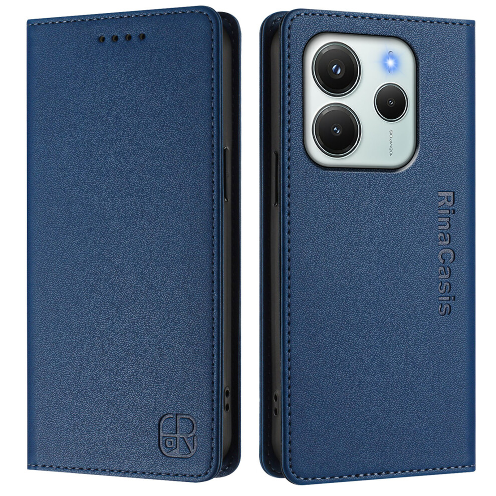 (Dark ) For Xiaomi Redmi Note 14 4G (164.84Mm) Leather Case Rinacasis Rc01 Phone Cover With Rfid Blocking Wallet Stand Blue 6914283663392