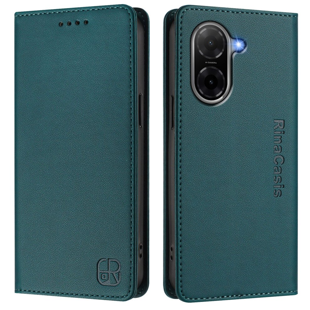 (Dark ) For Xiaomi Poco C71 4G / Redmi A5 4G (171.7Mm) Leather Case Rinacasis Rc01 Phone Cover With Rfid Blocking Wallet Stand Green 6914280746197