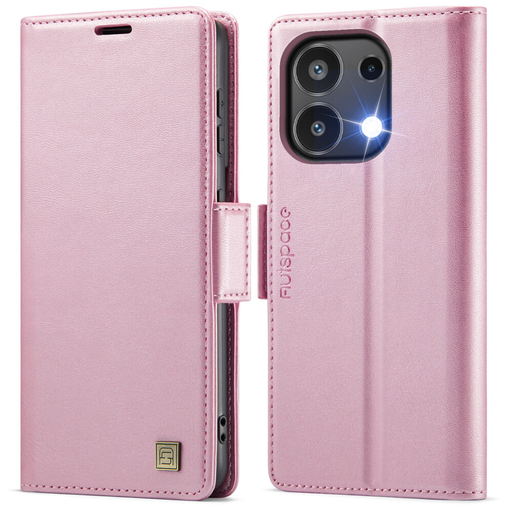 (Pink) For Xiaomi Redmi Note 13 4G Case Autspace A11 Rfid Blocking Retro Leather Cell Phone Wallet Cover Pink 6914283899579