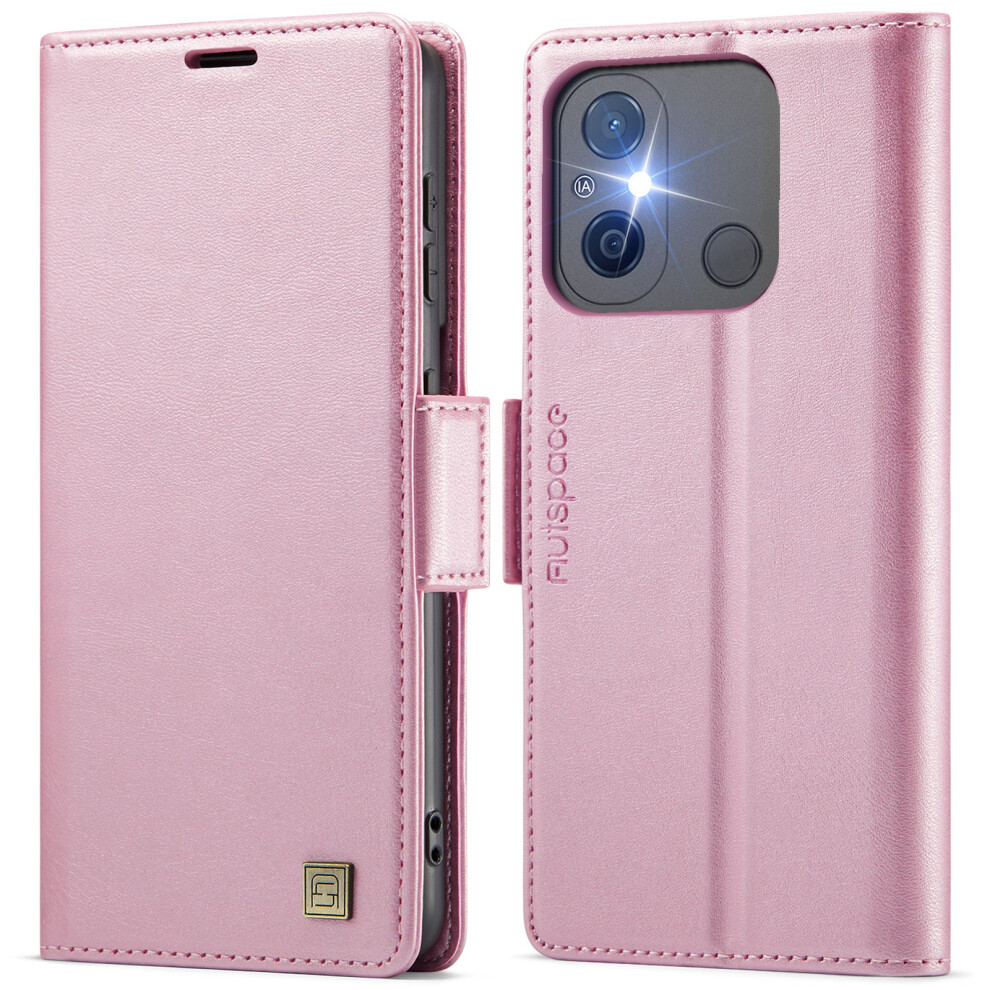 (Pink) For Xiaomi Redmi 12C 4G / Xiaomi Redmi 11A 4G Case Autspace A11 Rfid Blocking Retro Leather Cell Phone Wallet Cover Pink 6914287892309