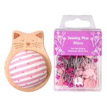 Wood Needle Pin Holder with 80 Straight Sewing Pin for-Pink