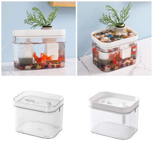 Clear Desktop Fish Bowl USB Pump Small Aquarium For Home-White 2