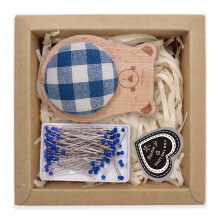 Soft Plush Silk Thread Sewing Cushion with 100 Assorted-Blue