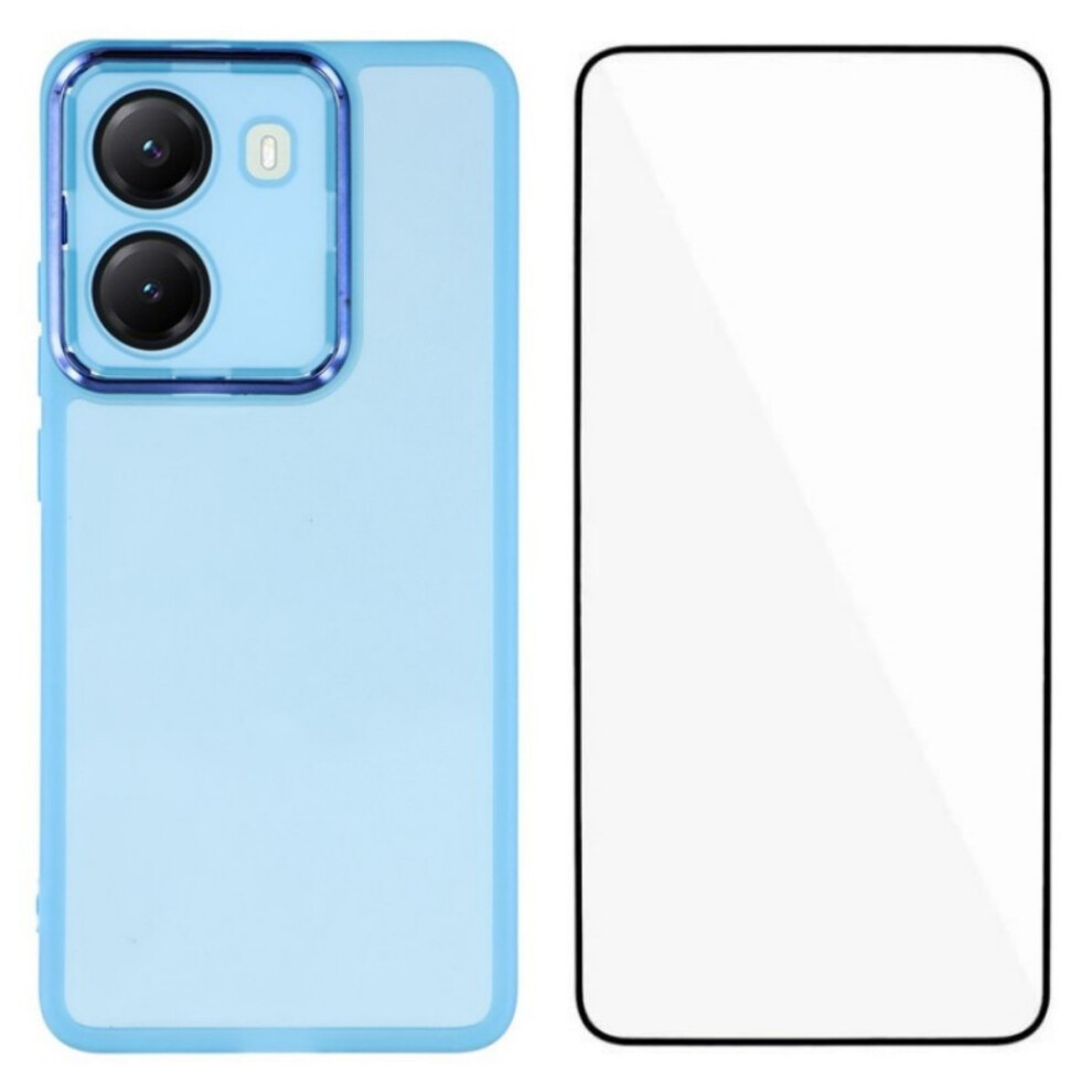 (Blue) For Xiaomi Poco X7 Pro 5G Tpu Case Wanlonfeng Dksm Series Electroplated Frame Back Cover With Tempered Glass Blue 6914285522727