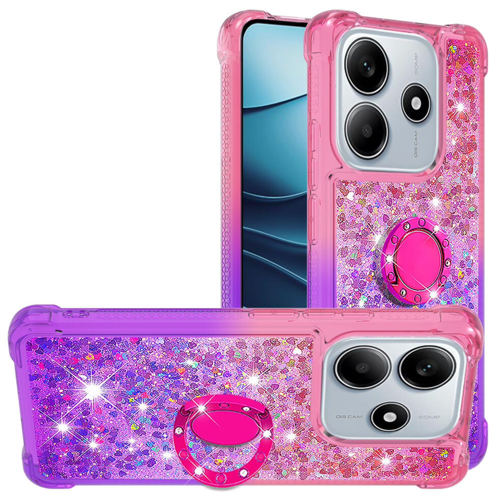 (+Purple) For Xiaomi Redmi Note 14 4G (164.84Mm) Tpu Case With Kickstand Gradiant Quicksand Shockproof Cover Pink/Purple 6914281207673