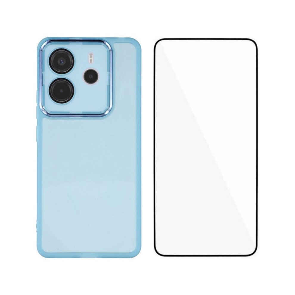 (Blue) For Xiaomi Redmi Note 14 4G (163.25Mm) Tpu Case Wanlonfeng Dksm Series Electroplated Frame Back Cover With Tempered Glass Blue 6914283531516