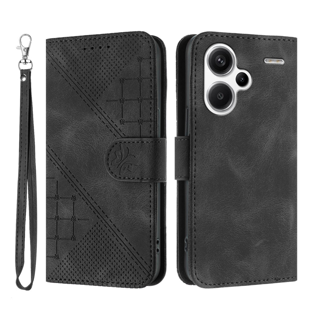 (Black) For Xiaomi Redmi Note 13 Pro+ 5G Leather Wallet Case Butterfly Flower Imprinted Phone Cover With Strap Black 6914285403309
