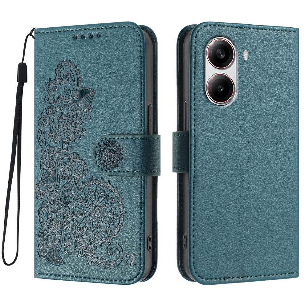 (Blackish ) For Xiaomi Redmi Turbo 4 5G / Xiaomi Poco X7 Pro 5G Phone Cases Mandala Flower Leather Wallet Mobile Cover With Strap Green 6914280559650