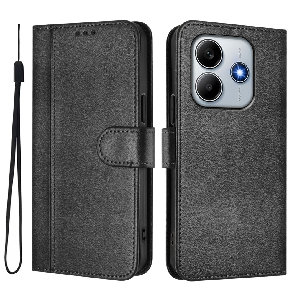 (Black) For Xiaomi Redmi Note 14 4G (163.25Mm) Cases Wallet Stand Retro Texture Leather Phone Cover With Lanyard Black 6914283062621