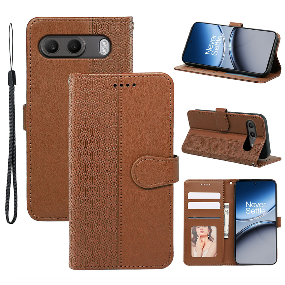 (Brown) For Oneplus Nord 4 Case Anti Scratch Splicing Imprinted Rhombus Leather Phone Cover Brown 6914284877477
