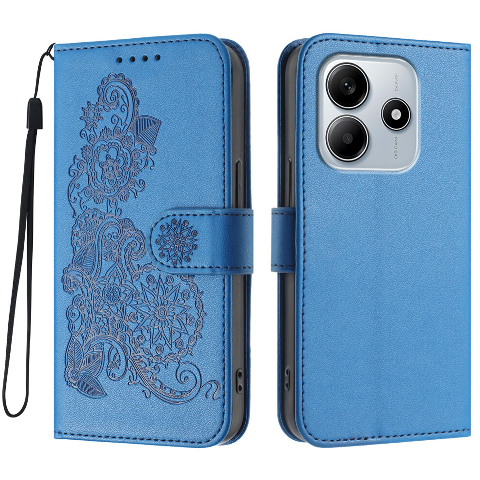 (Royal ) For Xiaomi Redmi Note 14 4G (163.25Mm) Phone Cases Mandala Flower Leather Wallet Mobile Cover With Strap Blue 6914281090138