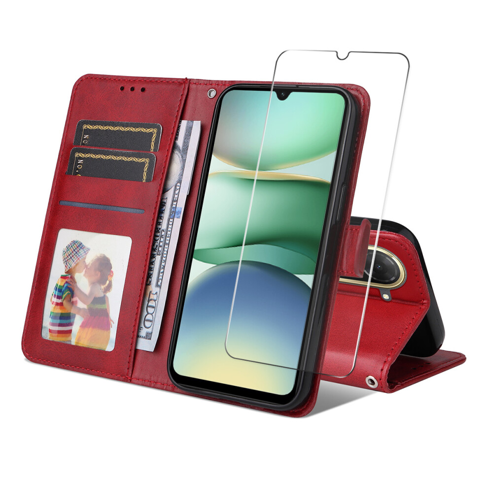 (Red) For Xiaomi Mi A5 Nfc (Eu) (173.45Mm) Pu Leather Wallet Case Enkay Hat Prince Phone Stand Cover With Tempe Glass Red 6914284901844