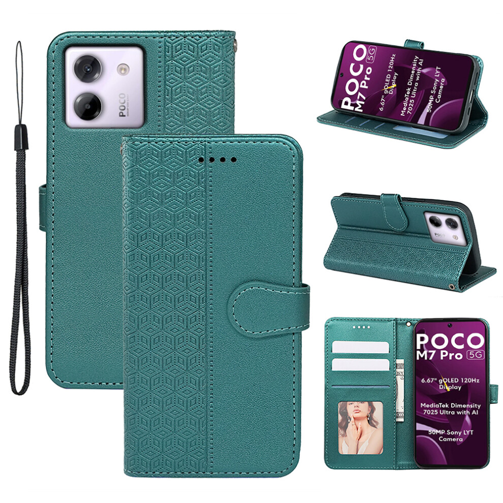 (Green) For Xiaomi Poco M7 Pro 5G Case Anti Scratch Splicing Imprinted Rhombus Leather Phone Cover Green 6914288185646