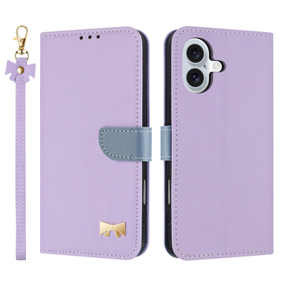 (Purple) For Iphone 17 Case Bowknot Decor Wallet Leather Phone Cover With Wrist Strap Purple 6914283265176