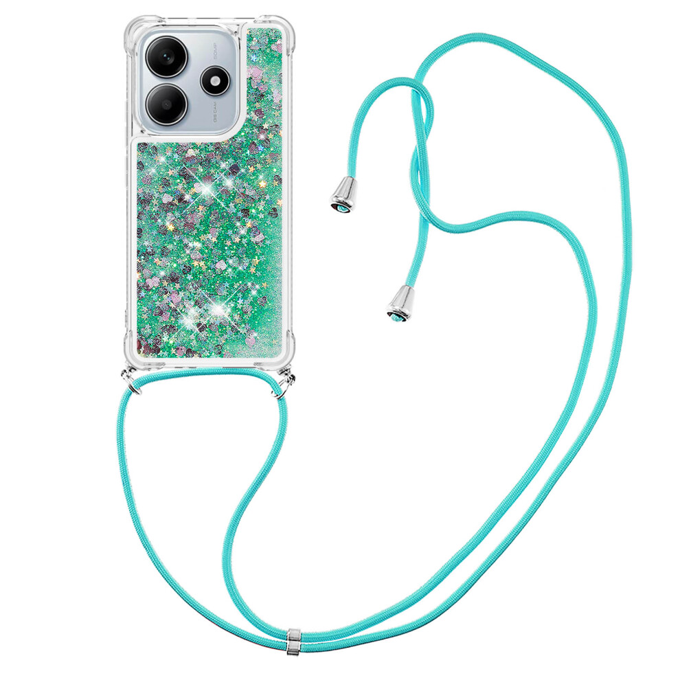 ( / Hearts) For Xiaomi Redmi Note 14 4G (164.84Mm) Tpu Case Quicksand Phone Cover With Lanyard Green 6914288154338