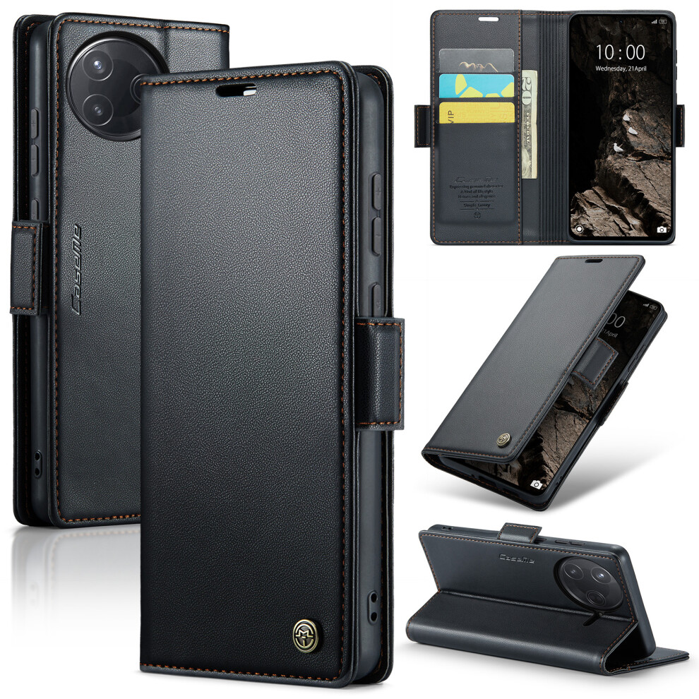 (Black) For Xiaomi Poco F7 Ultra 5G / Xiaomi Poco F7 Pro 5G Case Caseme 023 Series Rfid Blocking Leather Wallet Stand Phone Cover Black 6914288238021