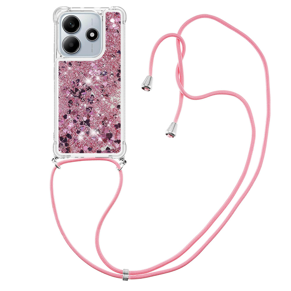 (Rose / Hearts) For Xiaomi Redmi Note 14 4G (164.84Mm) Tpu Case Quicksand Phone Cover With Lanyard Gold 6914283300600
