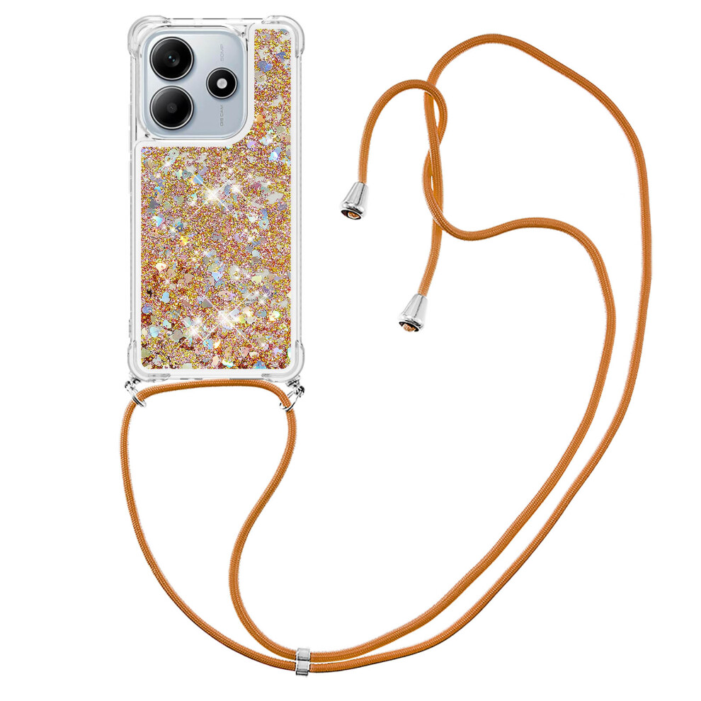 ( / Hearts) For Xiaomi Redmi Note 14 4G (164.84Mm) Tpu Case Quicksand Phone Cover With Lanyard Gold 6914280247588