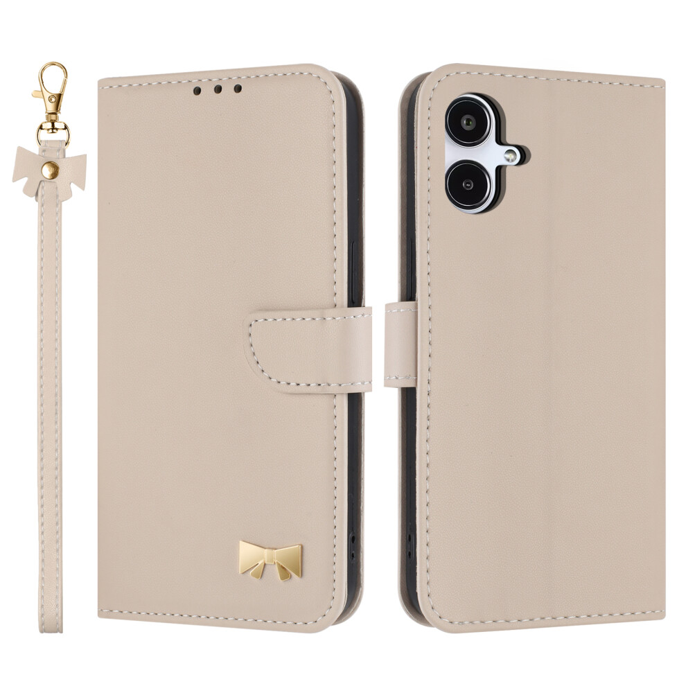(Khaki) For Samsung Galaxy A07 4G / A06 4G / 5G Case Bowknot Decor Wallet Leather Phone Cover With Wrist Strap 6914285915123