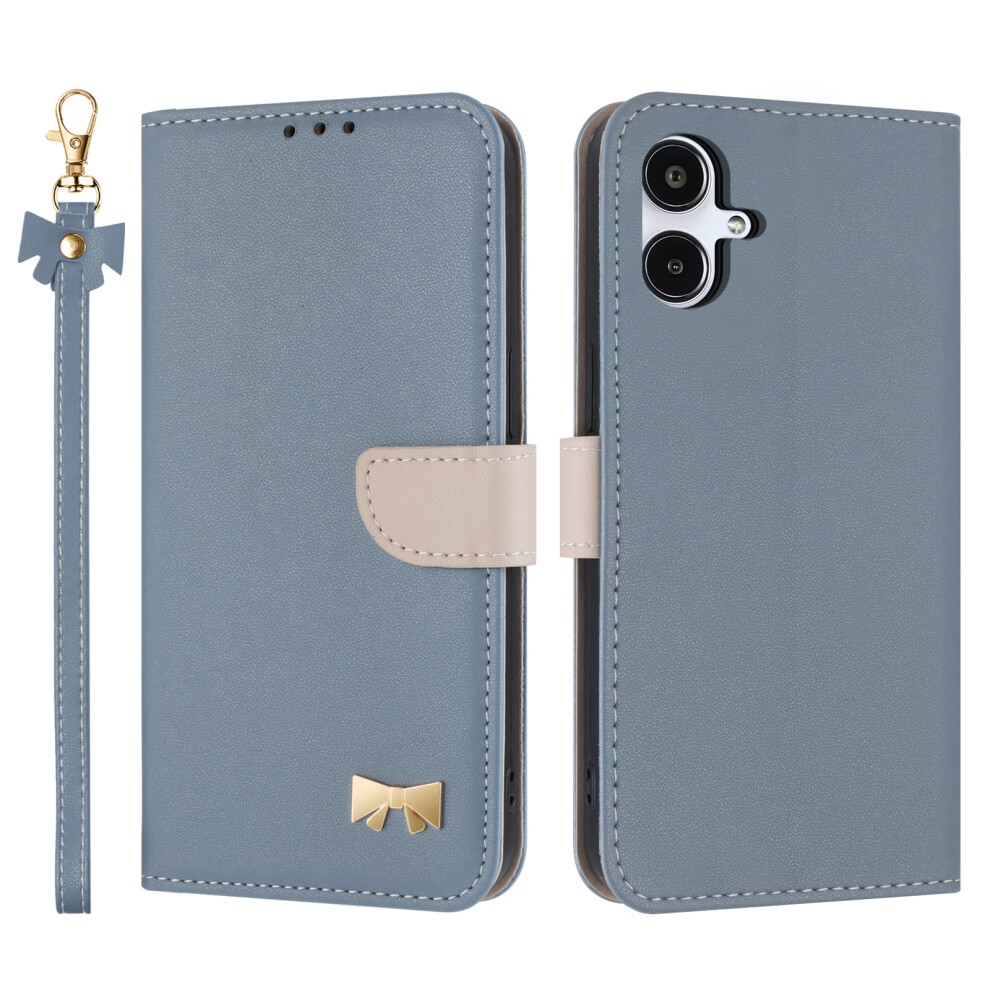 (Baby ) For Samsung Galaxy A07 4G / A06 4G / 5G Case Bowknot Decor Wallet Leather Phone Cover With Wrist Strap Blue 6914284278922